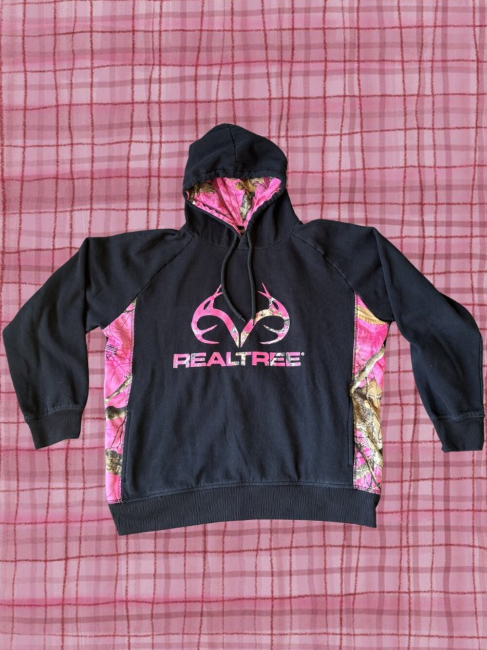 Realtree Black Pink Camo Hoodie Logo Graphic Pullover L